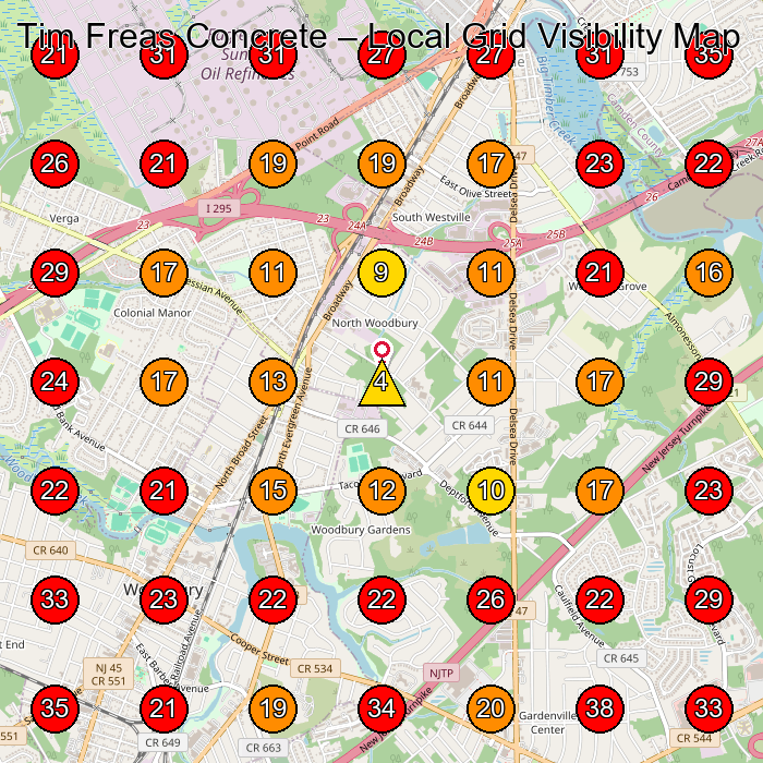 Tim Freas Concrete GeoGrid visibility map for Dry Wall Contractor in None